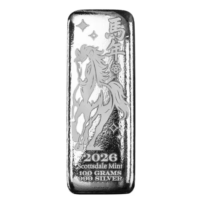 Scottsdale Lunar Horse Silver 100 gram Bar
