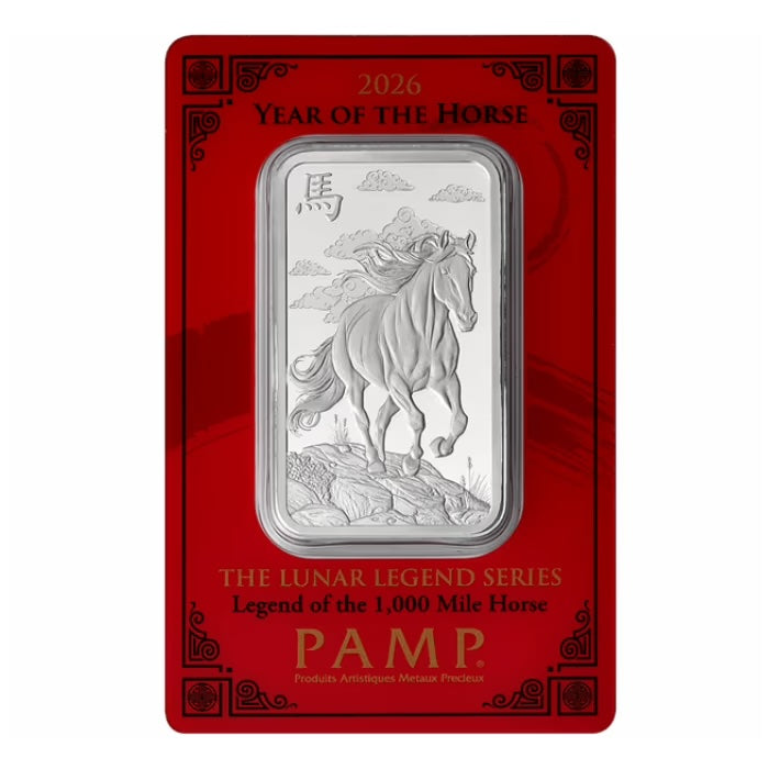 PAMP Suisse Lunar Legends 1,000 Mile Horse Silver 1 oz (ounce) Bar