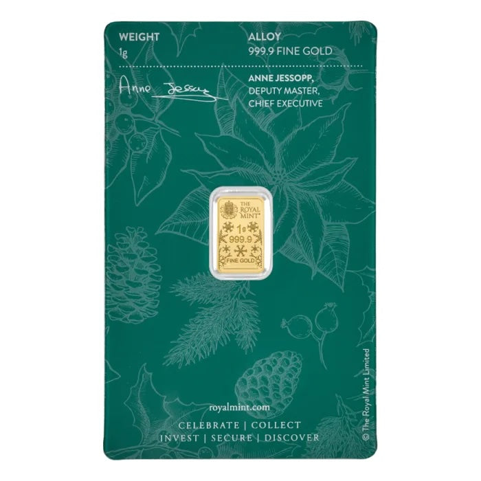Great Britain Royal Mint Merry Christmas Gold 1 gram Bar