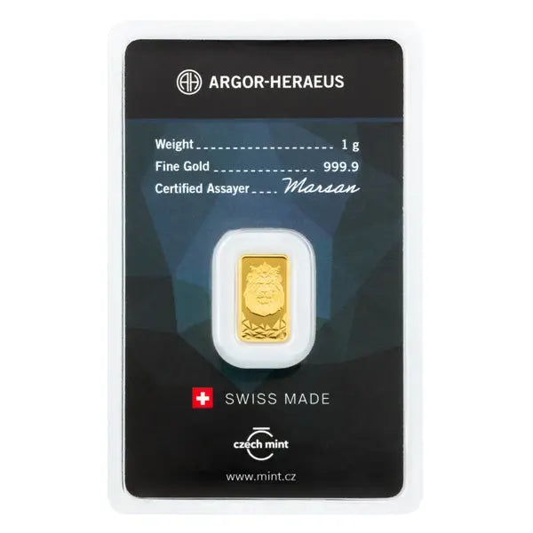 Czech Lion Gold 1 gram Bar The Czech Mint