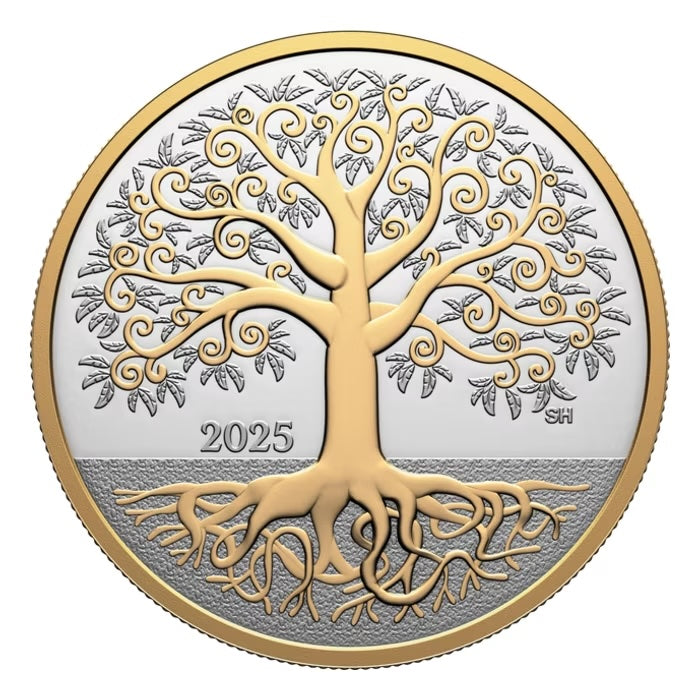 Canada Maple Tree of Life Yellow Gold Plated Silver 1/2 oz (ounce) coin